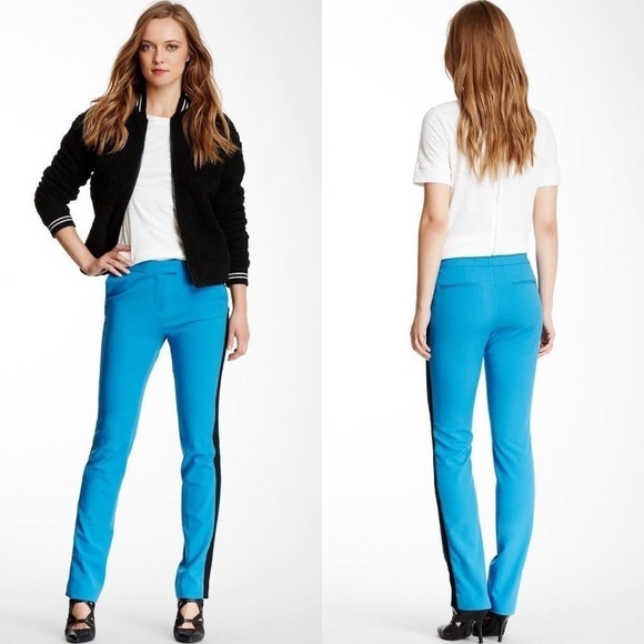 Elizabeth & James Wool Stretch Johnny Trouser Blue Black Braided Seam Slim Pants - Picture 1 of 10
